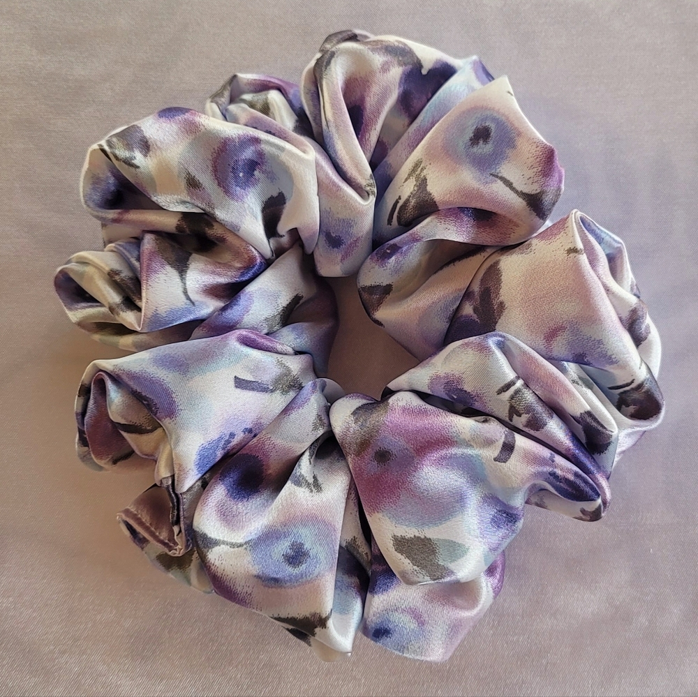 Silky Handmade Scrunchie in Lavender Floral